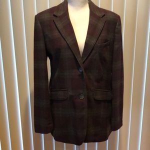 Eddie Bauer Wool Blazer Women’s P 14 Brown Plaid